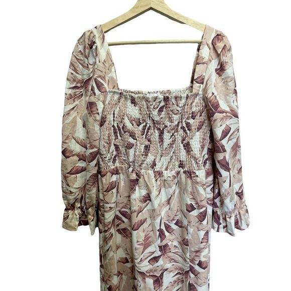 House of Harlow 1960 Womens Large Dress Midi Pink Floral Leaves Puff Sleeves - Picture 6 of 13